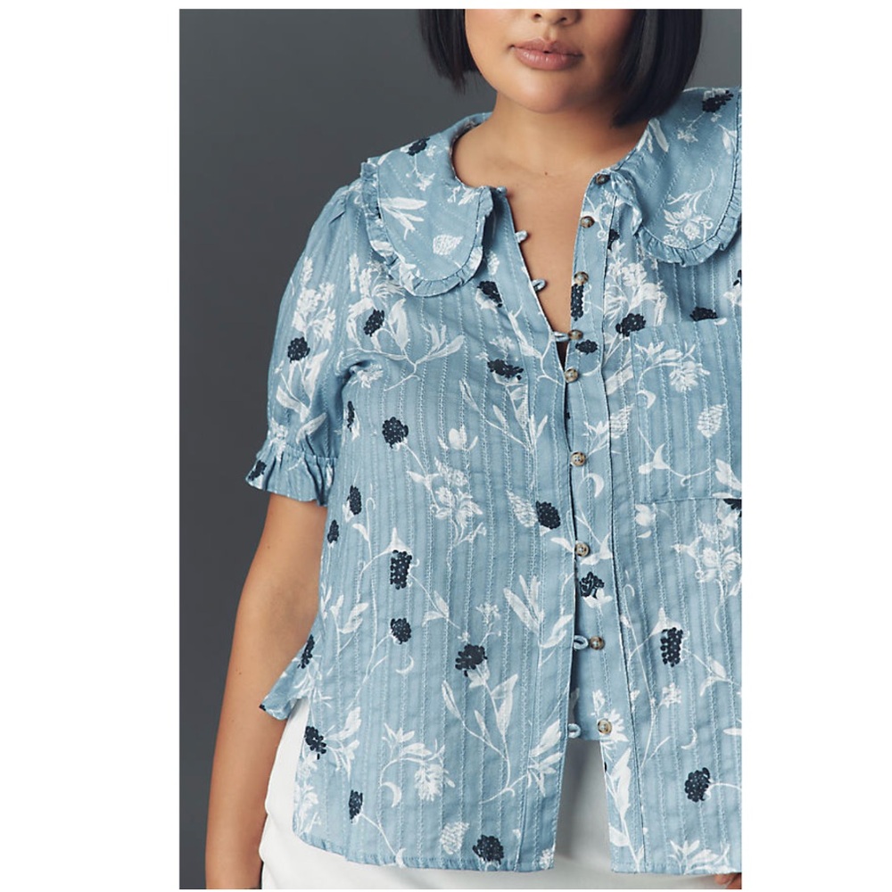 Pilcro Light Blue Floral Button-Down Shirt - Picture 12 of 12